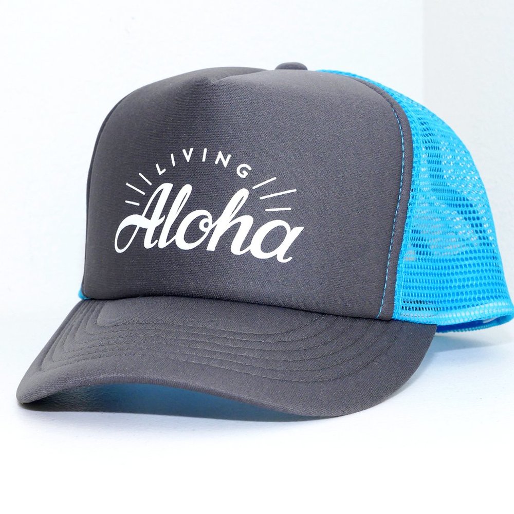 Living Aloha Trucker Hat 5 Panel Snapback Cap New
